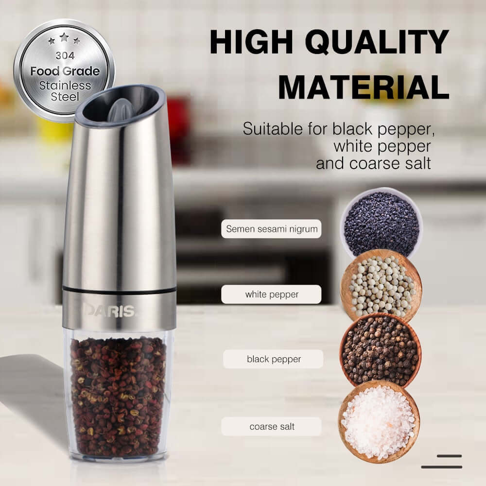 304 Stainless Steel Electric Salt and Pepper Grinder Set Battery Power  Adjustable Thickness Mill with Led kitchen Grinding Tools