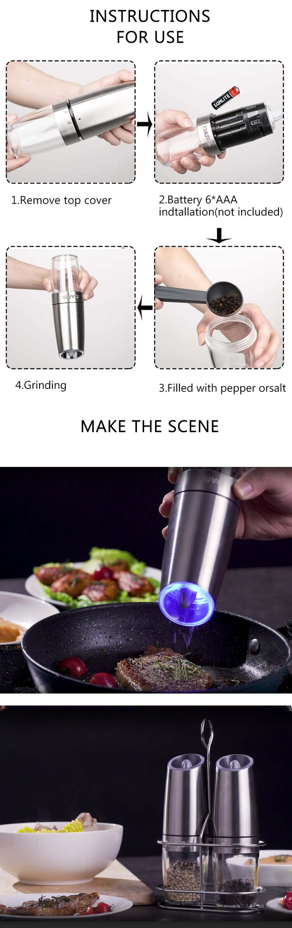 Daris Life Automatic Pepper Salt Grinder - Shop best Mops Sets with Bucket, Kitchen tools and more online | DarisLife
